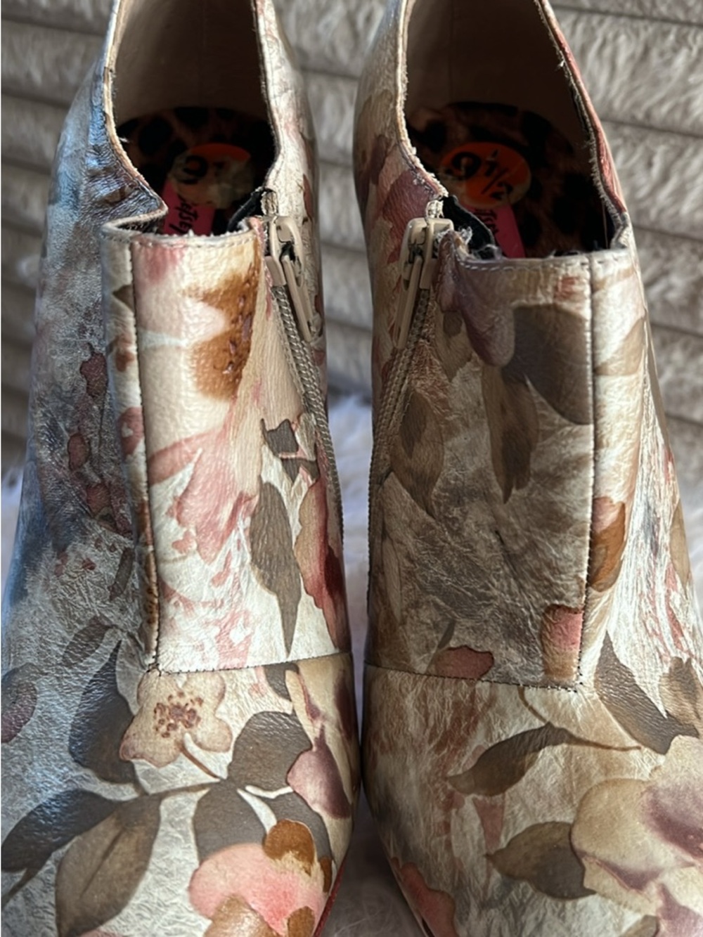 Betsey Johnson Floral Ankle Booties in Cream, Pink and Brown